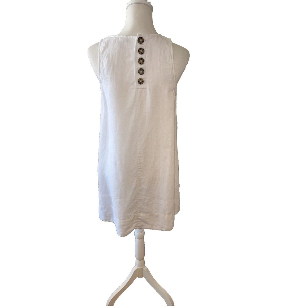 J.Crew White Linen Sleeveless Shift Dress Lightweight Back Button Minimalist S - Picture 2 of 14
